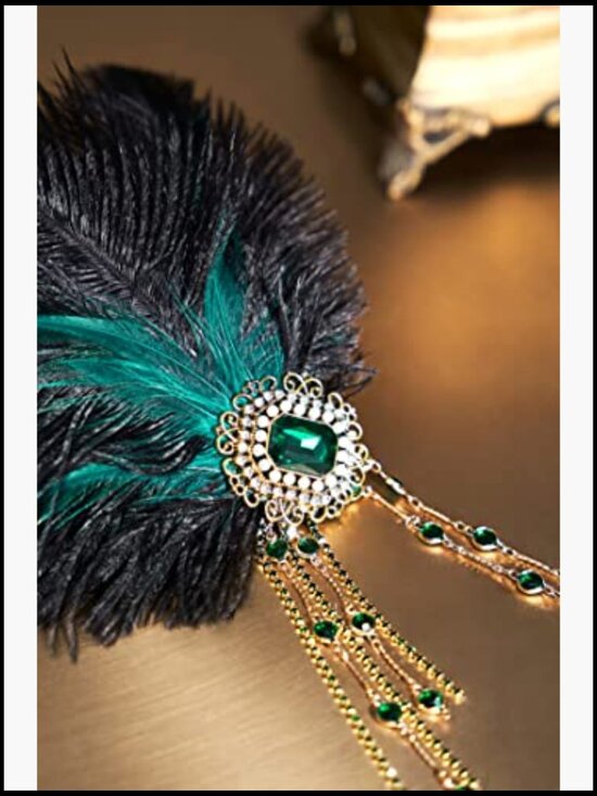 Vintage Flapper Headband Gatsby Roaring 20s Headpiece with Beads and Feathers main image 2